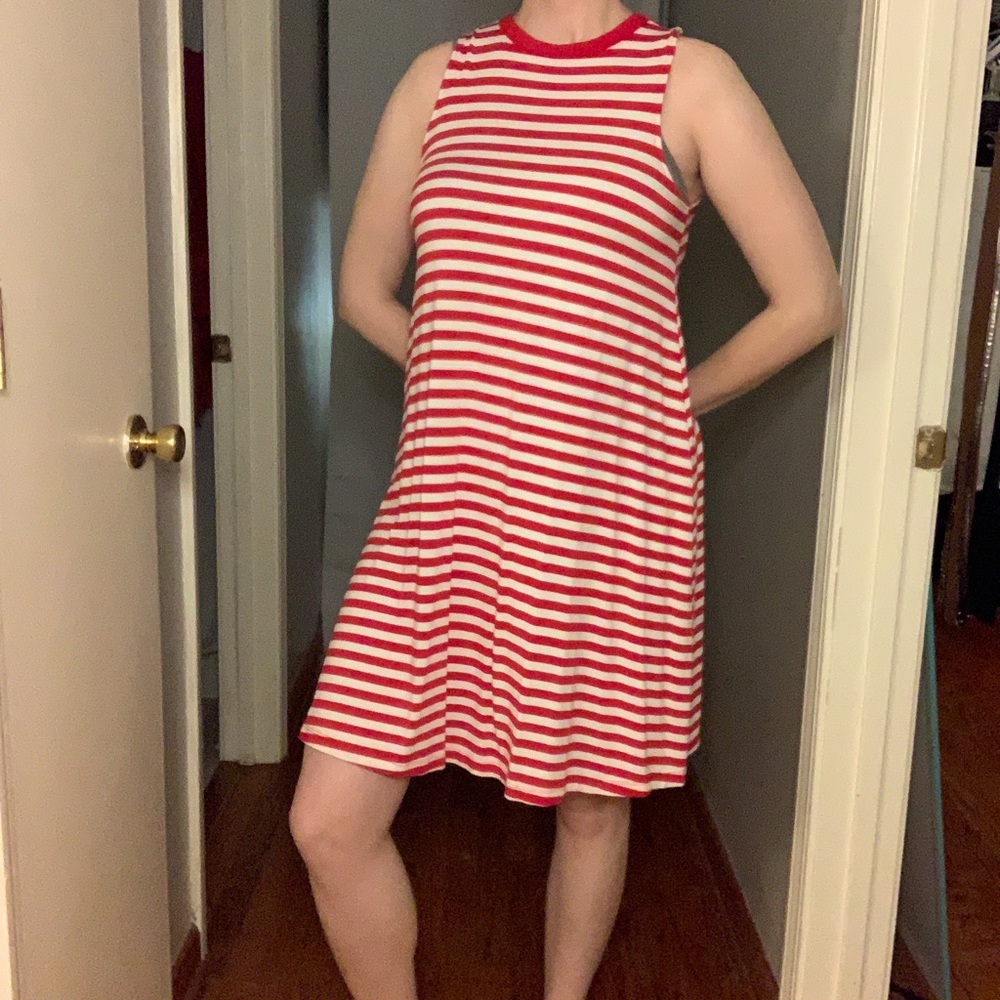 Time & Tru White and Red Stripe Sleeveless Dress